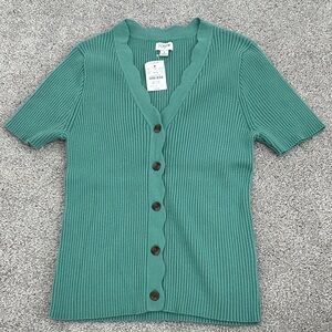 J. Crew Green Ribbed Short Sleeve Sweater